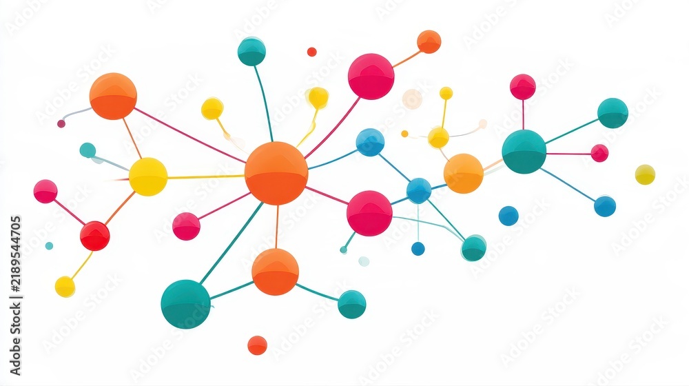 Obraz premium A creative mind map chart clipart, brainstorming process element, colorful connected nodes, flat design, isolated on white background. 