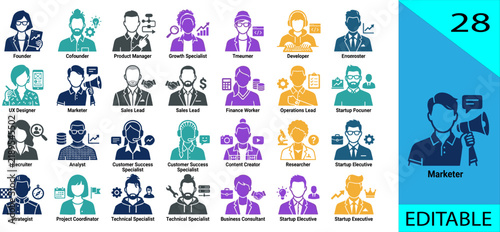 Foto Collection of 28 startup business team illustrations with founder marketer devel