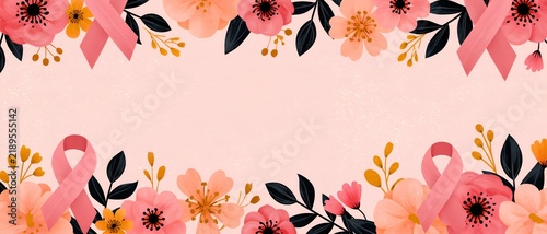 Pink ribbons surround pink and orange flowers