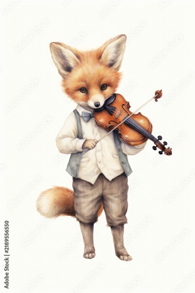 Obraz premium A cute animal character playing music instrumental wildlife violin fiddle.