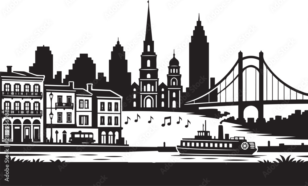 Fototapeta premium new orleans city skyline urban architecture downtown landmark travel tourism america usa landscape metropolitan business culture modern famous district with french quarter river music