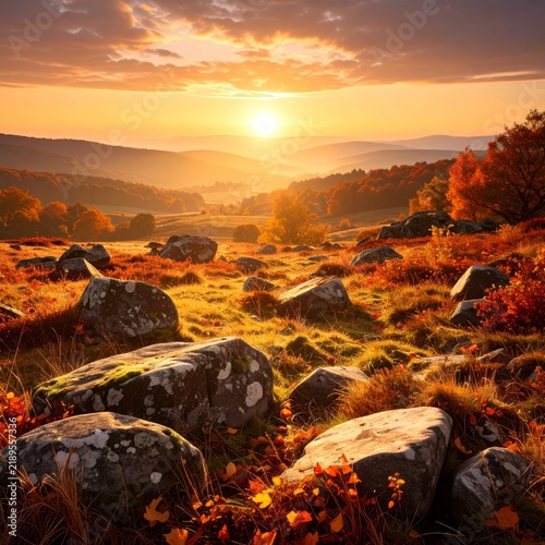 autumn landscape with rocks and grass