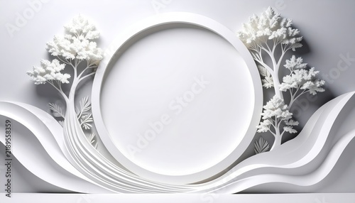 paper art of flowers and leaves on white background