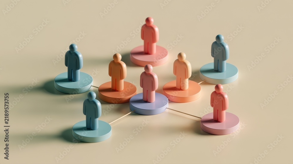 Obraz premium Strategic planning symbolic people distribution organizational chart business modeling management process visual communication flat design side view consulting theme 3D render colored pastel. 
