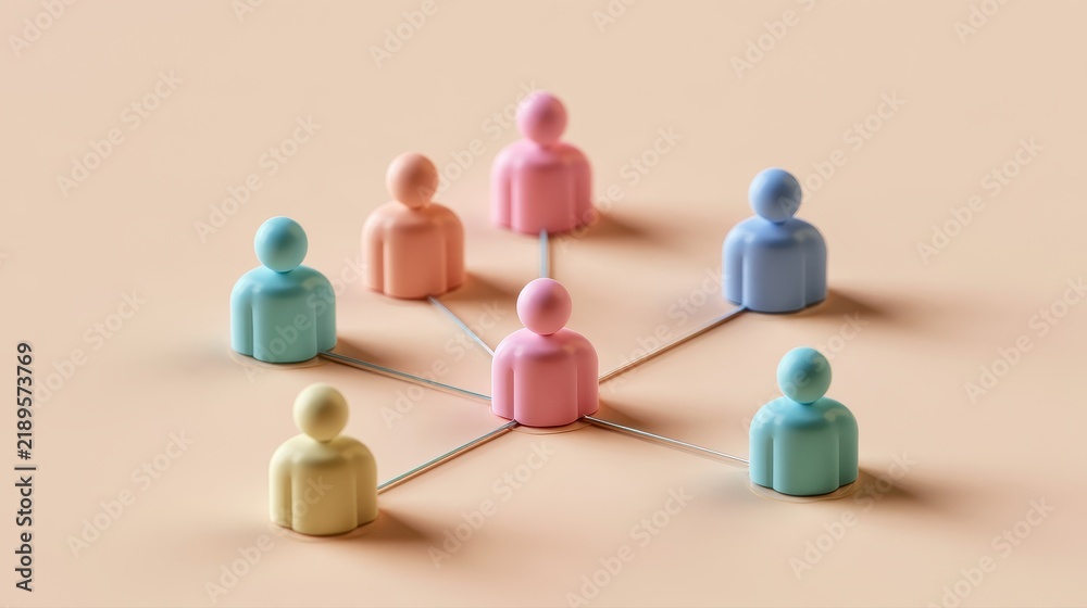 Obraz premium Strategic planning symbolic people distribution organizational chart business modeling management process visual communication flat design side view consulting theme 3D render colored pastel. 