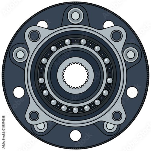 Mechanical Wheel Hub Ball Bearing Assembly Vector Illustration