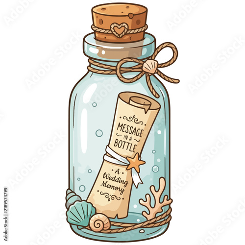 Message in a Bottle Wedding Memory Vector Illustration