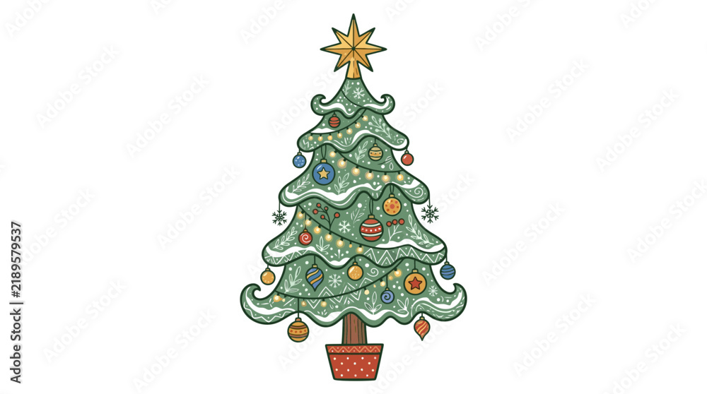 Naklejka premium Decorated Christmas Tree with Star and Ornaments