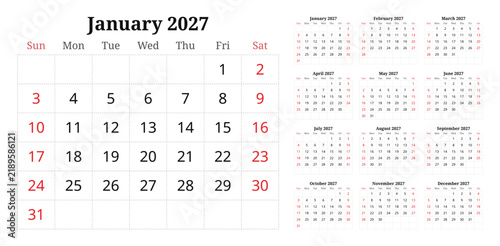 Foto 2027 calendar planner collection with twelve months
