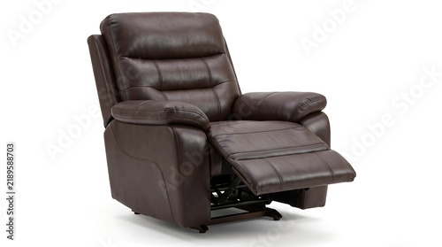 Comfortable brown leather reclining chair on white background with leather recliner, living room fur