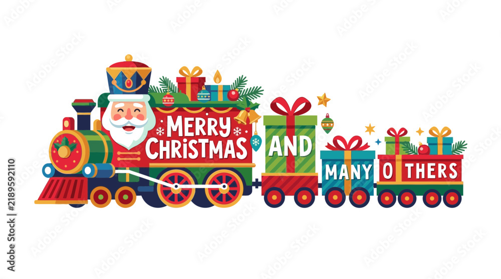 Fototapeta premium Merry Christmas Train with Santa and Presents