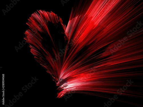 Abstract red light trails forming a heart on black background