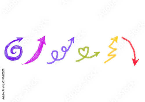 Colorful hand drawn crayon arrows for creative highlighting