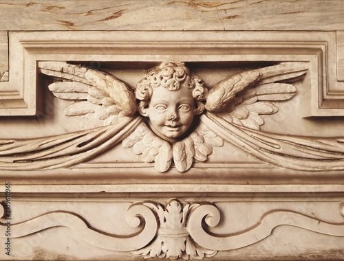 Winged Putto Marble Sculpture Detail