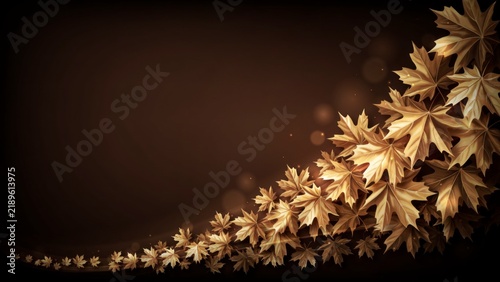 Golden maple leaves swirling in a diagonal pattern on dark background