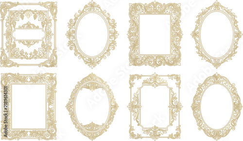 Принти на полотні Ornate decorative gold frames with floral scrollwork, antique baroque style bord