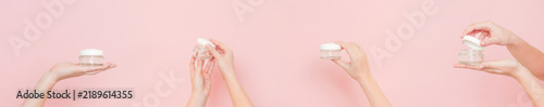 Female hands holding and opening cosmetic cream jar