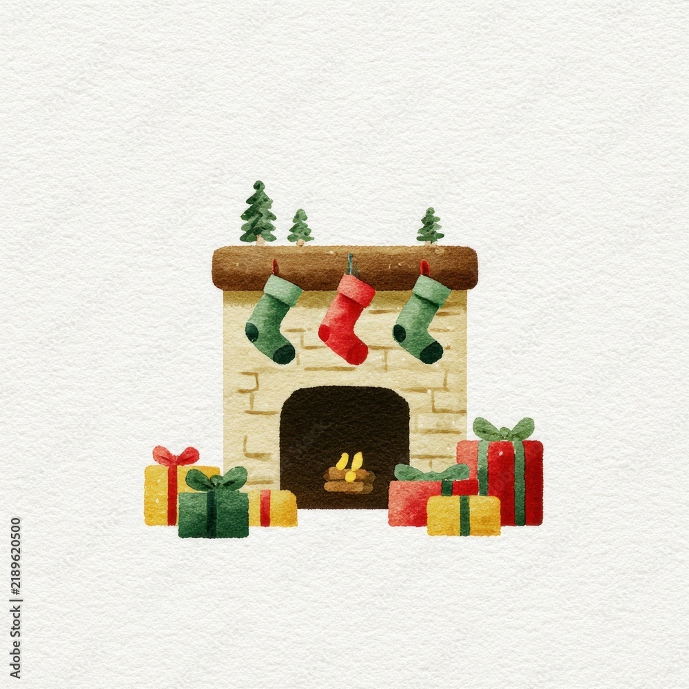 Obraz premium Cozy festive fireplace illustration.