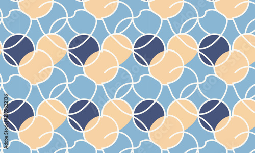 Cuadro en lienzo Seamless Overlapping Circles Scallop Pattern in Navy Blue Peach and Sky Blue Vec