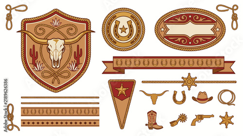 Western Cowboy Ranch Badge Emblem Logo Vector Set