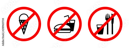 No Fast Food and Drink Prohibited Icons Set