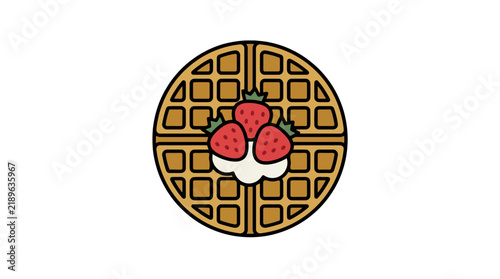 Creative Delicious Waffle with Fresh Strawberries and Whipped Cream for Food Blog or Recipe with high quality professional line art symbols for modern creative design and digital branding projects