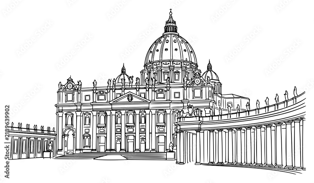 Obraz premium Saint Peter Basilica Vatican Architectural Outline Vector Illustration