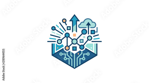 Dynamic Abstract Tech with Circuit Board Arrows and Clouds in Blue and Teal Colors with high quality professional line art symbols for modern creative design and digital branding projects