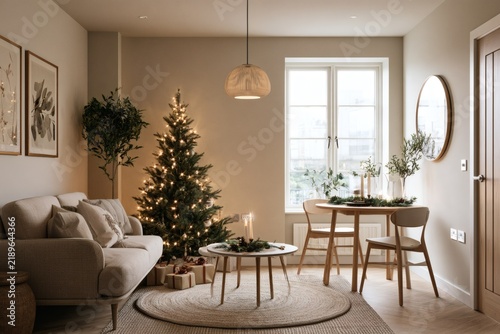 Small contemporary apartment tastefully decorated for Christmas