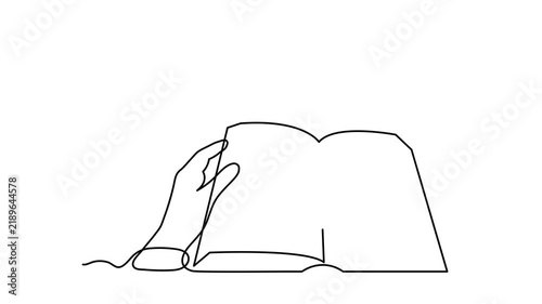 Open Holy Bible book and christian cross one line art animation, continuous line drawing religion sacred book crucifix  spiritual faith gospel motion. 4k self-drawing video