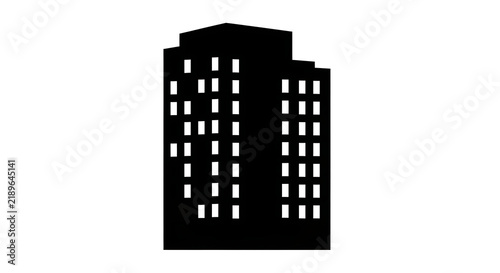 Black silhouette of a modern office building isolated on a white background as a graphic element