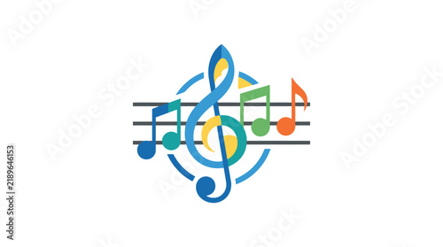 Dynamic Colorful Musical Notes and Treble Clef Design for Creative Projects with high quality professional line art symbols for modern creative design and digital branding projects