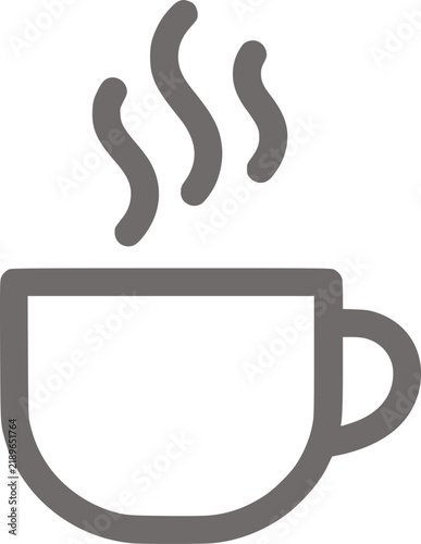 Hot coffee cup icon with steam lines grey minimalist outline for cafe menu and morning breakfast.