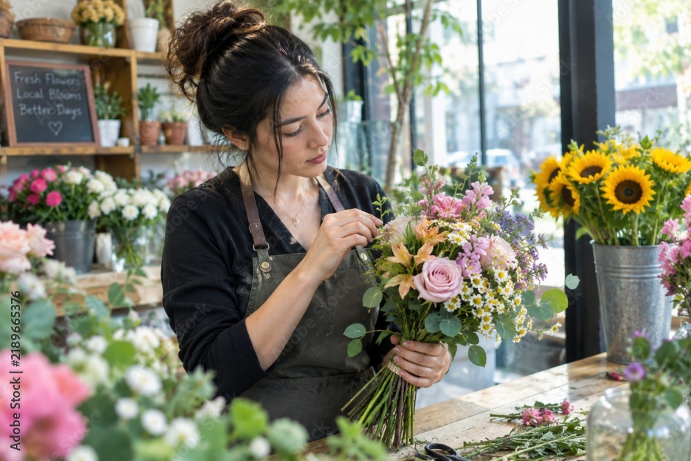 Fototapeta premium senior woman holding flowers in a greenhouse