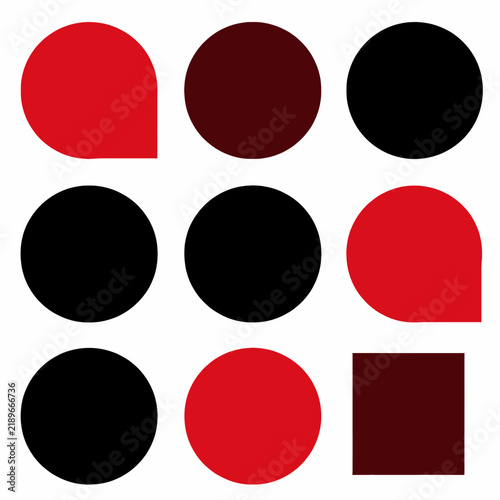 Abstract Geometric Composition with Red and Black Circles and Squares on a Plain White Background, Minimalist Bauhaus Style Pattern for Modern Graphic Design and Digital Wallpaper