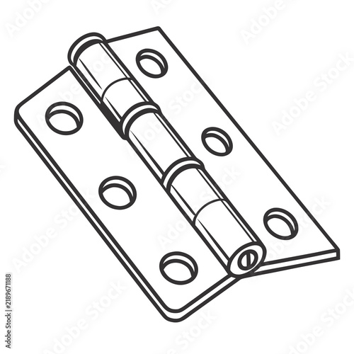 фотографія A black and white line of a metal door hinge with four screw holes, isolated on