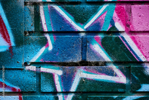 Принти на полотні Graffiti - Wolverhampton 2026 - close up - star - blues, pinks