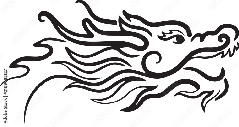 Obraz premium Chinese dragon head in one continuous line drawing. one line art icon drawing