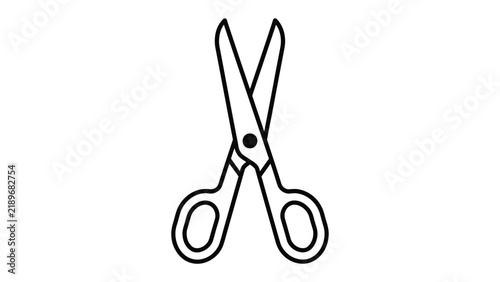 Simple Scissors Icon: A clean, minimalist line drawing of a pair of scissors, symbolizing cutting, craft, or office work.