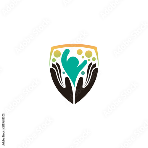 A defense logo and compassion icon featuring a shield and a hand.