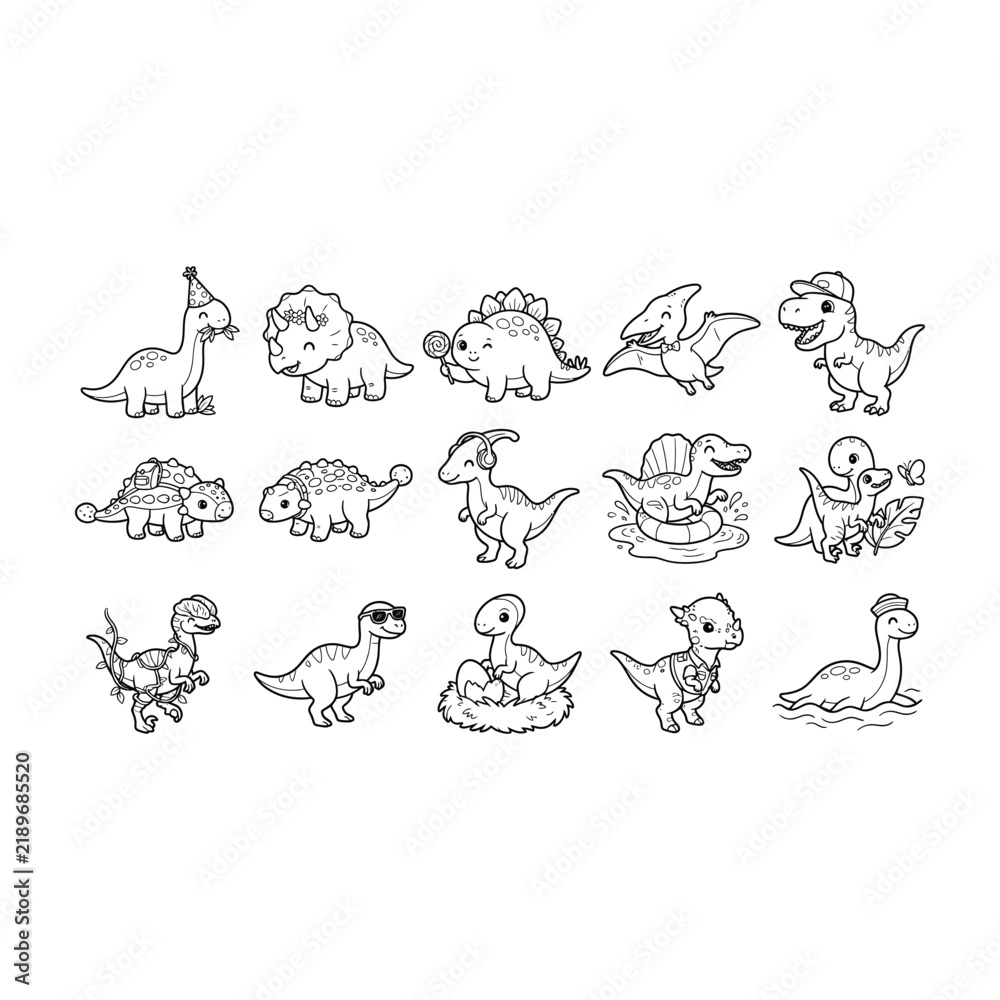 Fototapeta premium Kawaii Dinosaur Vector Collection for Children.