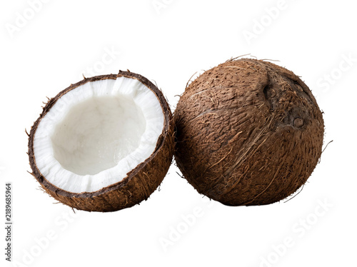 Fresh Whole and Cut Coconut Isolated on Transparent Background