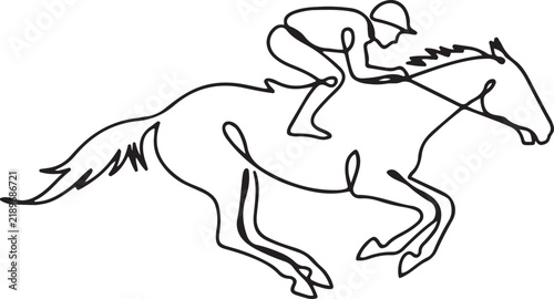 horse riding jockey hangs in midair. one line art icon drawing