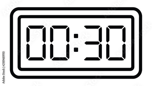 Thirty Seconds on the Digital Clock: A stark, clean graphic displays a digital clock showing 00:30, signifying the passage of half a minute or a countdown in progress.