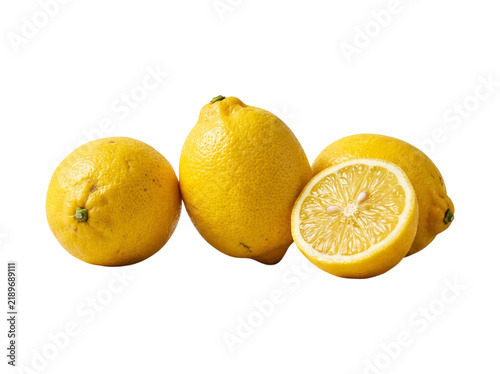 Fresh Yellow Lemons and Lemon Slice Isolated on Transparent Background