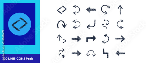 Hand Drawn Sketch Arrow Line Icons Pack for Directional Navigation, Flowcharts, and Creative Presentation Design