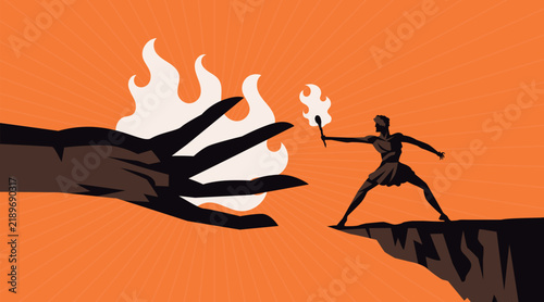 prometheus hand giving fire to humanity in greek mythology