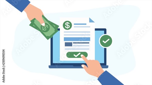 Animated online invoice payment money transfer digital transaction 4K loop motion graphic