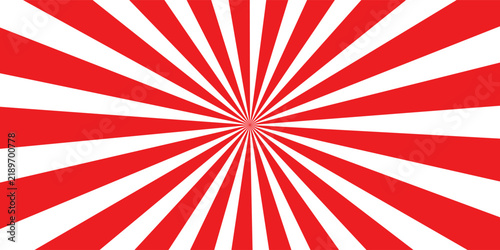 Red and White Sunburst Background with Radial Rays. Vintage Pop Art Comic Style Starburst Pattern for Circus, Carnival, Promotional Banners, Sale Posters, and Festive Designs. Vector Illustration.