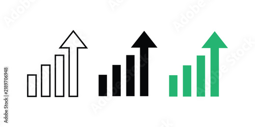 : Growth chart icon for progress and business.upward arrows a vector illustration in three colors